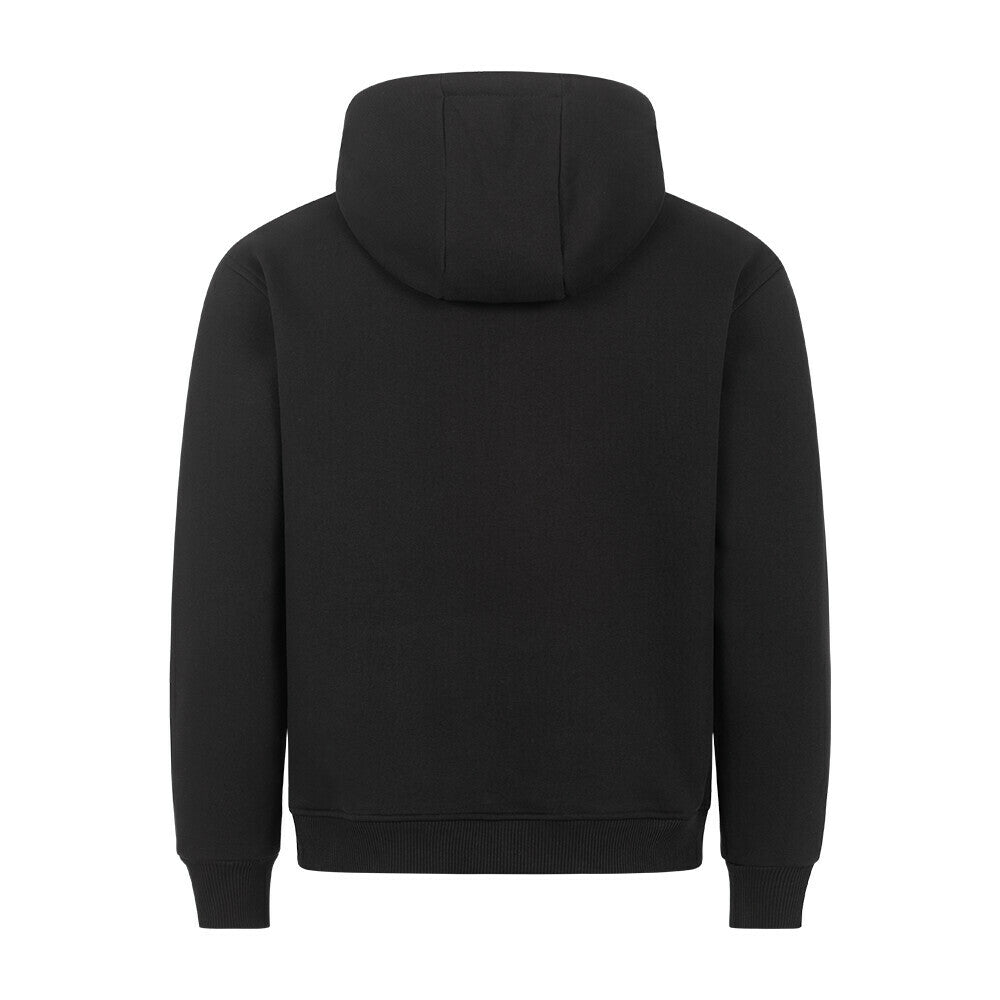Schwarzer Kapuzenpullover von hinten ohne aufdruck. 